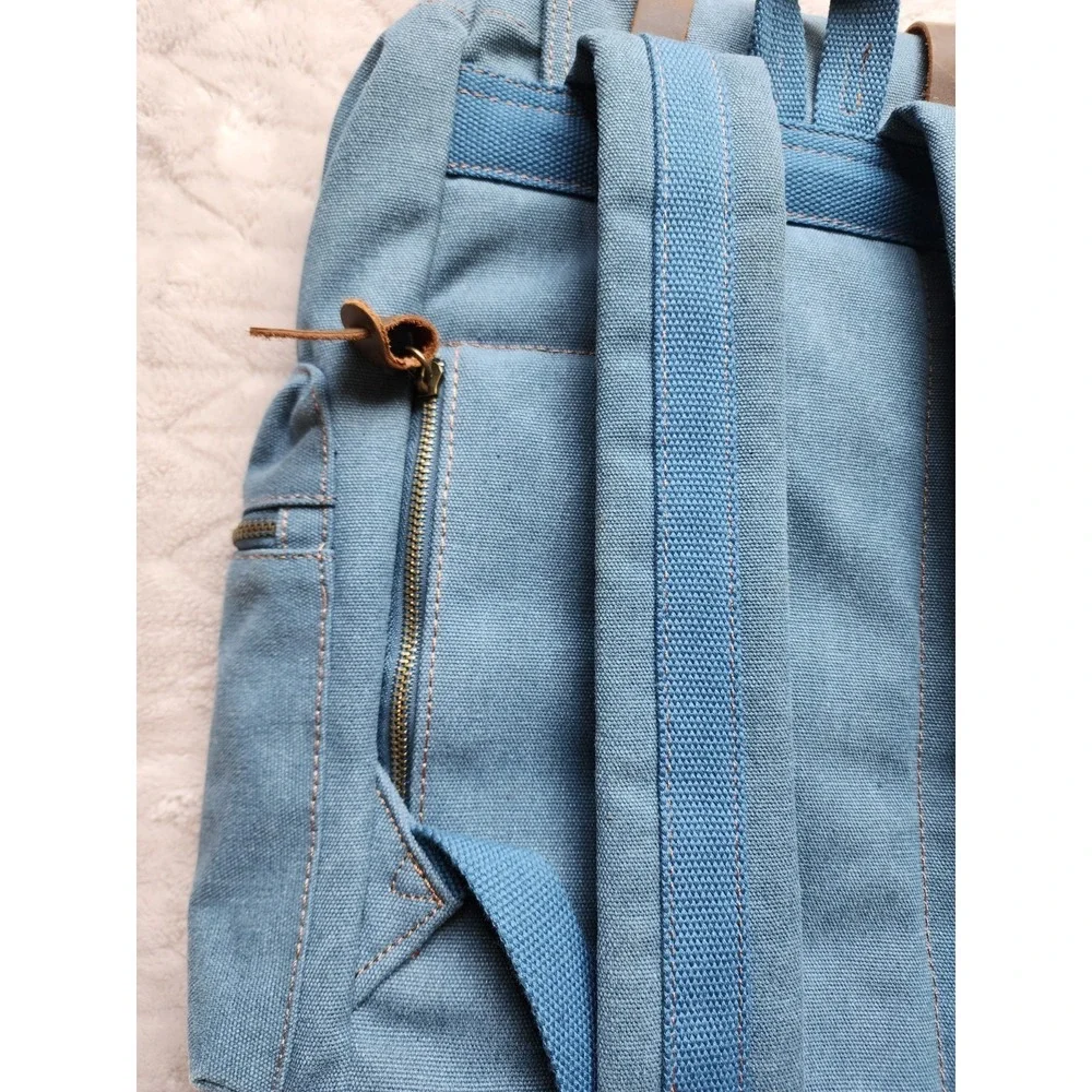 Augur Jans Denim Backpack Blue Vintage Rucksack Magnetic Snap Drawstring Mens